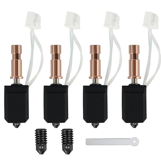 4 Pack Ceramic Hotend Kit for Anycubic Kobra S1 Combo - 0.25/0.4/0.6/0.8MM Extruder Hotend Kit & 2 Extra Hardened Steel Nozzle 200K Thermistor High Temperature Heater Block for Anycubic Kobra S1