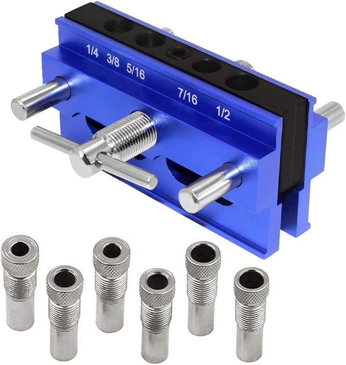 Self Centering Doweling Jig Kit Drill Guide Bushings Set Wood Doweling Jig Woodworking Joints Tools for Straight Holes (Blue)