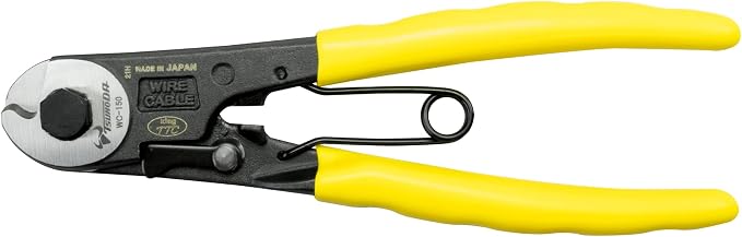 Tsunoda WC-150 Wire Rope Cutter 6-Inch, Cuts Steel Rope up to 4mm, No-Fray Clean Cut, Made in Japan