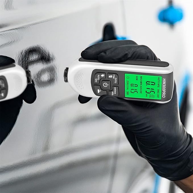 Paint Thickness Gauge Meter Fe/NFe Probe Coating Thickness Gauge Professional Multifunctional Car Paint Depth Gauge Test Precise HW-300PRO for Car Automatic Detection(white)