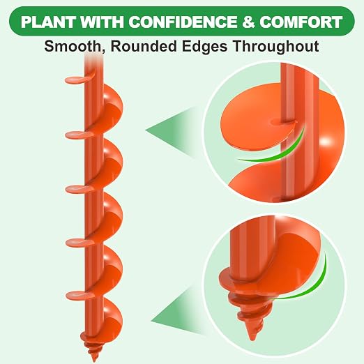 SELEWARE Auger Drill Bit for Planting 3"x32" Drill Auger for 3/8" Hex Drive | Orange Heavy-Duty Steel Garden Auger Drill Bit, Bulb Planter Tool, Auger Post Hole Digger for Bulbs, Flowers, Fence Posts