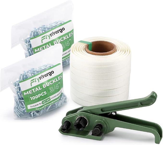 Banding Strapping Kit 3/4" x 328' Woven Cord and 100 Pack Metal Wire Buckle Bundle