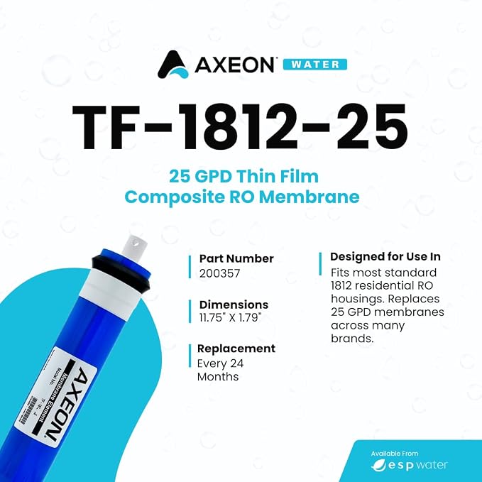 AXEON TF-1812-50 Reverse Osmosis TFC 50 GPD Membrane – Genuine OEM Replacement RO Element for Under-Sink Residential Drinking Water Filtration Systems, 200359