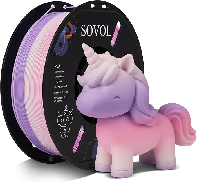 Sovol 3D Printer Matte Multicolored Fast Change Gradient Rainbow PLA 1kg (2.2 lbs) Spool 3D Printing Materials, Dimensional Accuracy +/- 0.03 mm, 1.75 mm, Matte Lavender