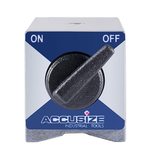 Accusize Magnetic Base, 264 lb Pull, 6010-0141 | On/Off Switch, V-Groove Bottom, M8 x 1.25 mm Tapped Hole, 4.645" x 1.968" x 2.165"