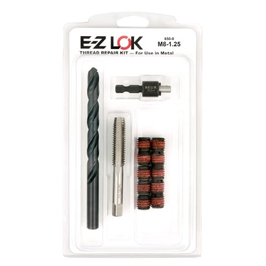 E-Z LOK EZ-650-8 Threaded Inserts for Metal, M8-1.25 Installation Kit, Steel, Black Oxide