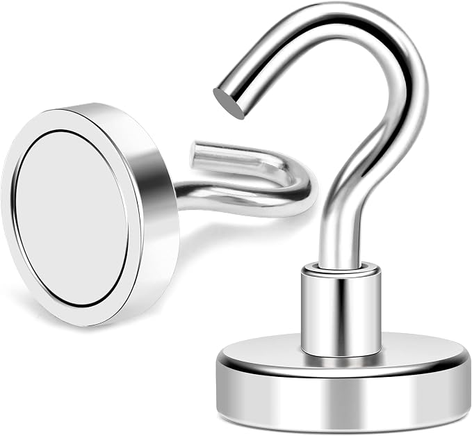 MIKEDE Magnetic Hooks 50Lbs+ Heavy Duty Magnet Hook for Cruise Cabins | Super Neodymium Hanging Hooks Strong Magnets with Hook for Fridge Magnetic Hanger for Grill Toolbox Storage Pack of 4