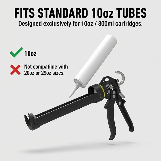 Heavy Duty Caulking Gun | 12:1 Manual Caulk Gun | 10oz Cartridges 300ml | No Drip Professional Calking for Painters, DIYers, Automotive, Contractors