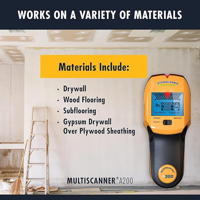Zircon MultiScanner A200 with Bonus Mini Pocket Level – Electronic Wall Scanner Stud Finder & Metal Detector with Live AC Wire Detection, SpotLite Pointer, ACT Auto-Correcting Technology