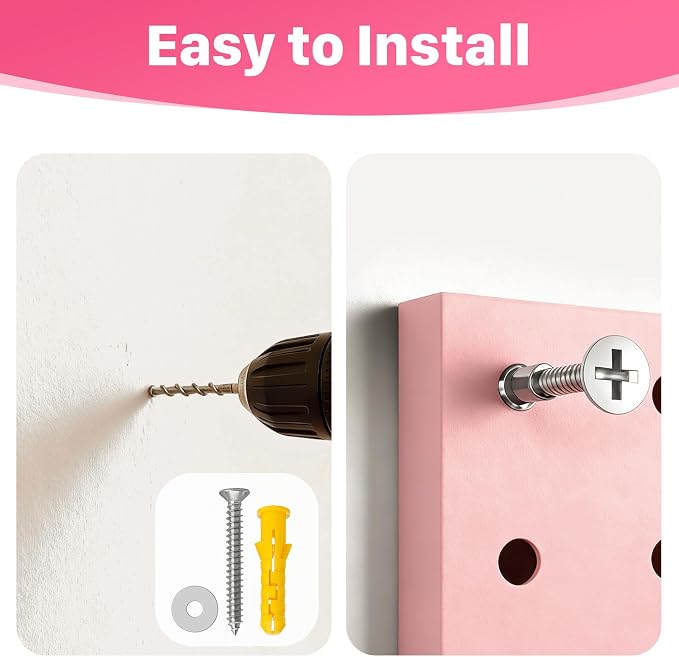 3 Pcs 24”×16”Metal Pegboard Panels, Heavy Duty Peg Boards with Hooks, Steel Organization Panels for Garden Tool Storage, Walls Home, Office, Pink
