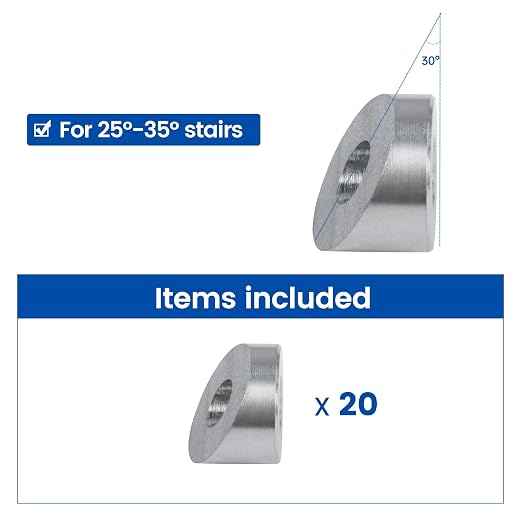 Muzata 20 Pack 1/4" ID Cable Railing Angle Washer 25 30 35 Degrees T316 Stainless Steel Angle Beveled Washer for 1/8" 5/32" 3/16" Cable Railing Hardware Kit CR25