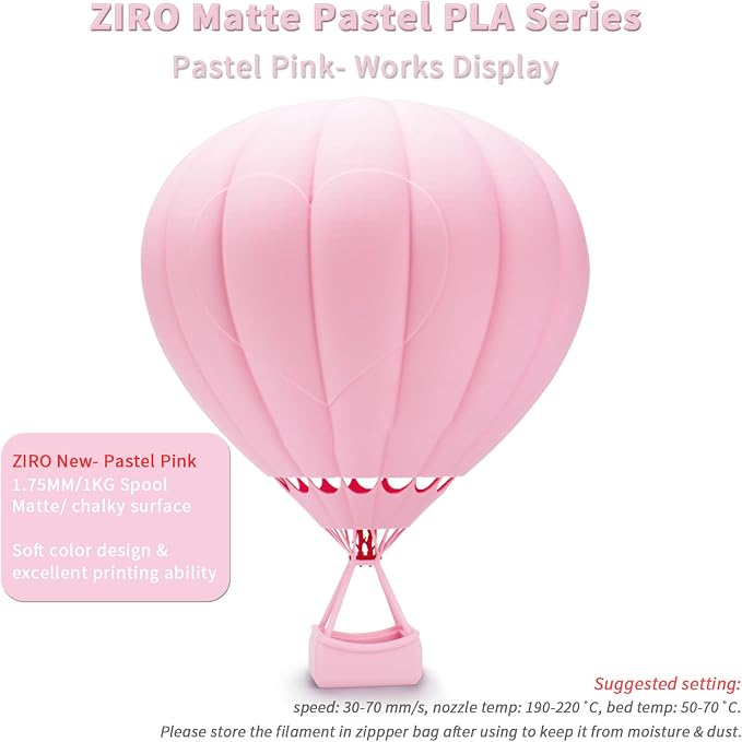 ZIRO 3D Printer Filament Bundle, Matte 1.75mm PLA Filament, Pastel Colors PLA Series 4 Pack, 3D Printing Material, Fit Most FDM Printers,1.75mm 2.2lbs x 4 Spool, Purple, Pink, Blue, Skin