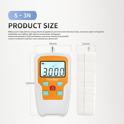 Digital Force Gauge Push and Pull Meter Dynamometer Tension Pressure Tester Thrust Meter Compression Load Plug Force Destructive Tests 3N/0.3kg/0.65lb