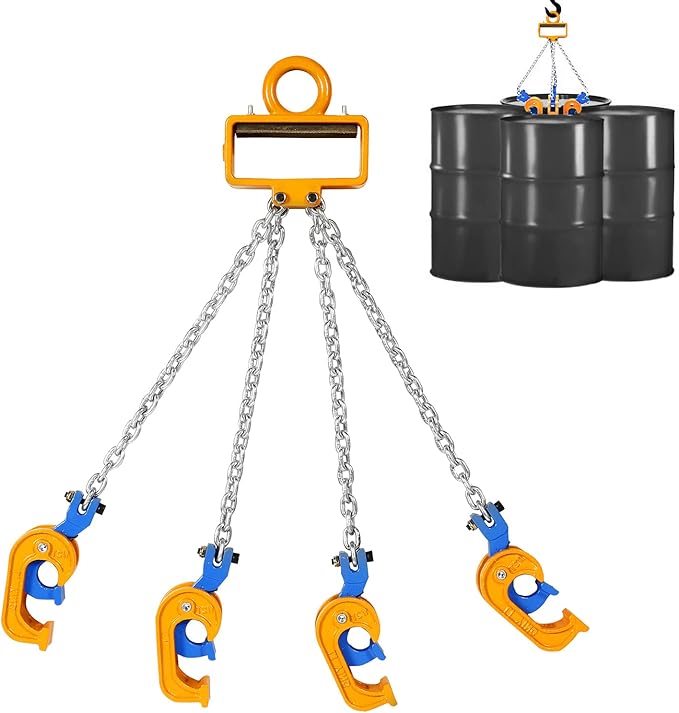 BEAMNOVA Upgraded Chain Drum Lifter, 2 Ton 4400 lbs for 30 & 55 Gallon Drums, 4 Hooks Double Chain Metal/Plastic Barrel Lifting Sling for Forklift, Hoist & Crane