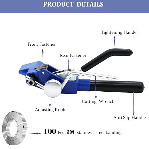 Steel Strapping KIT,Metal Banding Strapping Tool Pallet Banding Kit with Ratchet Tensioner and Cutter，Metal Belt Packaging Machine with 100pcs Buckle 3/4" x 100 Feet Steel Banding Coil