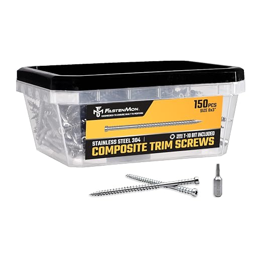 Composite Trim Screws, #8 x 3” Stainless Steel 304, 150pcs | Hidden Fastener For PVC & Wood, Outdoor Deck, Exterior & Finish Fasteners, Rust-Resistant, T-10 Star Drive, 1.4lbs