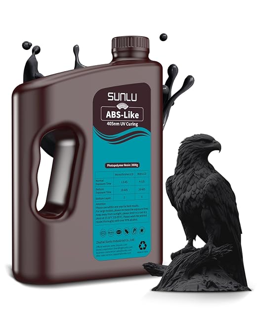 SUNLU 3000G ABS-Like 3D Printer Resin, 405nm UV Curing Photopolymer Rapid 3D Resin for 2K 4K 6K 8K LCD/DLP/SLA 3D Printers, Non-Brittle & High Precision & Low Shrinkage, Black 3KG