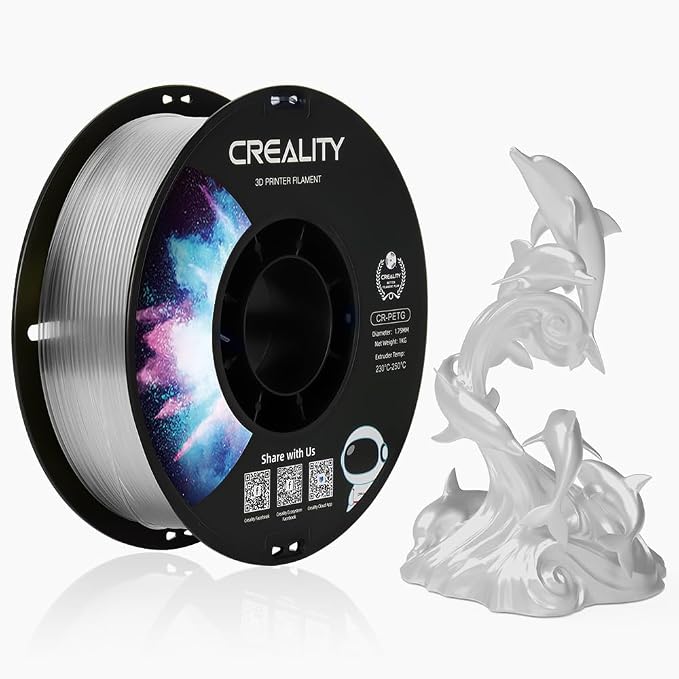 Creality PETG Filament 1.75mm Clear, 3D Printer Filament No-Tangling, Strong Bonding and Overhang Performance Dimensional Accuracy +/-0.02mm, 2.2lbs/Spool
