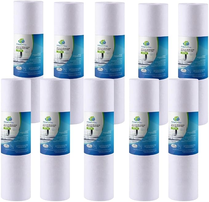 CFS – 10 Pack Polypropylene Sediment Water Filter Cartridges Compatible with GE GXWH20S Models – Remove Bad Taste – Whole House Replacement Filter Cartridge – 5 Micron – Universal 10" Cartridge