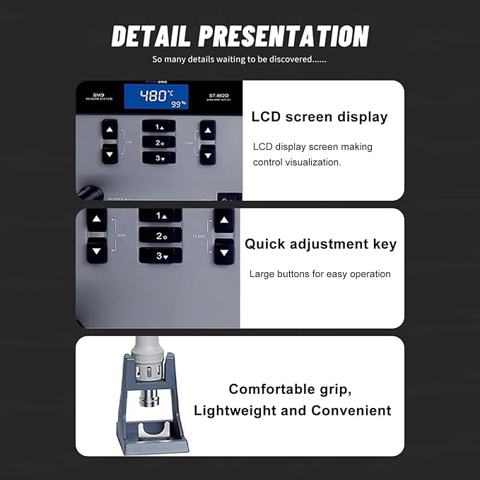 ATTEN ST-862D 1000W Hot Air Rework Station with 8 Nozzles,Heat Resistant Soldering Mat,2 Pcs Anti-Static ESD Tweezers,Intelligent Lead-free Hot Air Gun Soldering Station For Phone PCB Chip Repair
