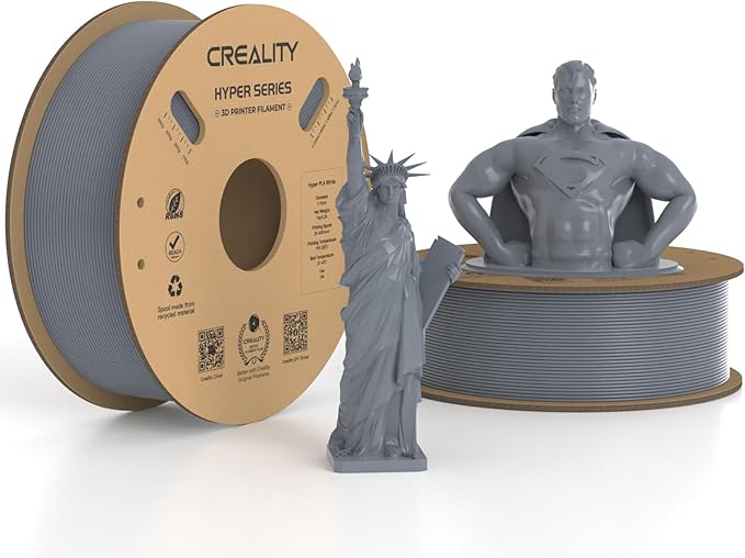 Official CREALITY Hyper PLA Filament 1.75mm Grey & Grey 2KG, 30-600mm/s Rapid High Speed PLA 3D Printer Filament, 2 Pack 1kg Spool(2.2lbs) PLA, Dimensional Accuracy +/-0.02mm, Fit Most FDM 3D Printers