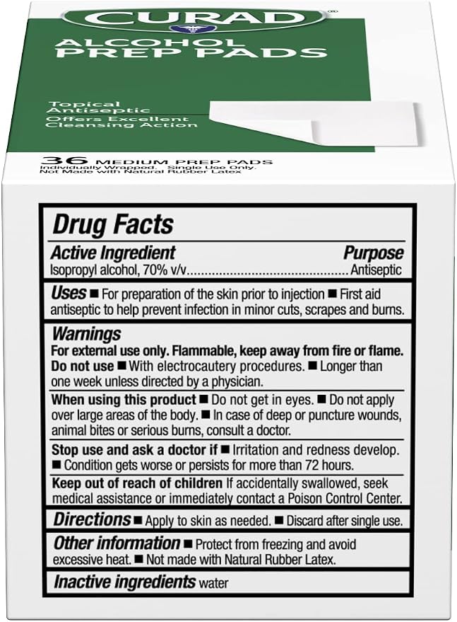 CURAD Medium 2-Ply Sterile Alcohol Prep Pads, Essential for First Aid Kits, 36/Box, Pack of 30