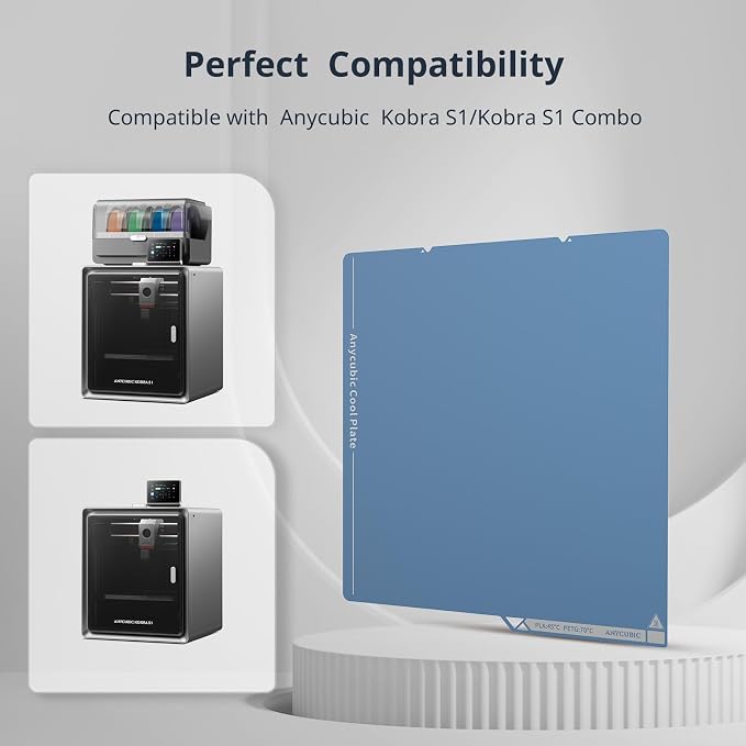 Anycubic Cool Plate for Anycubic Kobra S1/Kobra S1 Combo/Kobra X/Kobra X Combo/Kobra S1 ACE 2 Pro Combo/Kobra 4/Kobra 4 Combo, Energy Saving Low Temperature Printing, Firm Adhesion, 250x250mm
