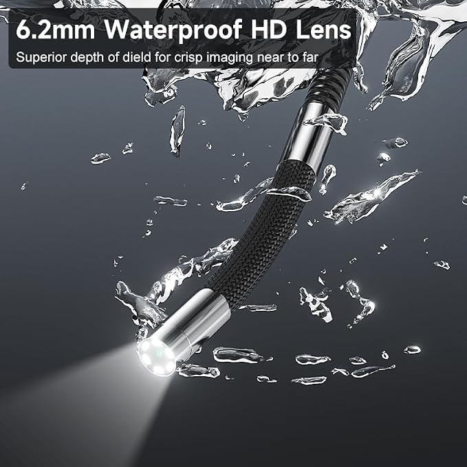 360° Joystick Articulating Borescope with Light,5'' Monitor 6.2mm Slim Probe Endoscope Inspection Camera,4-Way Articulating Borescope with 5ft Resilient Gooseneck Cable-Dual Battery Pack