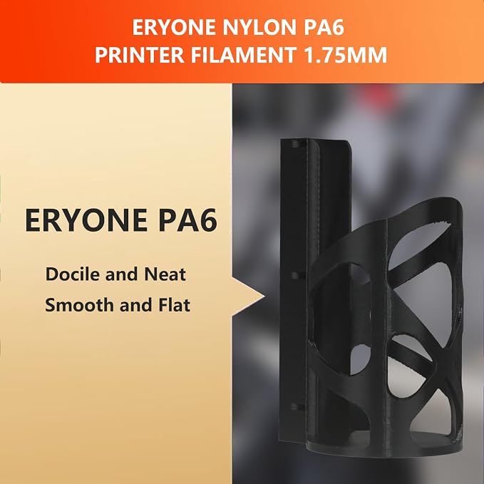 ERYONE Nylon 3D Printer Filament, Polyamide PA6 Filament 1.75mm +/- 0.03mm, Stiff & Strong & Heat Resistant, 1kg (2.2LBS)/Spool, PA6 Black