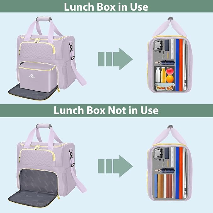 MATEIN Rolling Briefcase for Women, Rolling Work Bag with Wheels & Detachable Cart Fit 15.6 Inch Laptop, Roller Laptop Tote Bag with Insulated Lunch Box for Teacher Commute Office Work College, Purple