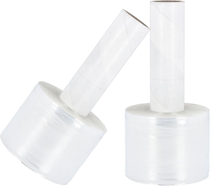 PSBM Mini Stretch Wrap with Extended Core Handles, 18 Rolls 3 Inch x 1000 Feet 90 Gauge Heavy Duty Clear Plastic Wrap Industrial Strength Shrink Film for Moving, Packing & Shipping
