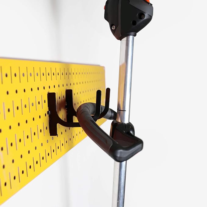 Wall Control Garage Storage Rack Lawn & Garden Tool Organization Wall Mount Organizer - Easy to Install 64" Wide Colorful Metal Peg Board Set (Yellow Pegboard)