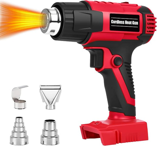 380W Cordless Heat Gun for Milwaukee M18 Battery Users – 572°F and 1022°F Dual Temp, Temp Lock, LED Light, 4 Nozzles, 4S Auto-Cool, Overheat Protection | Shrink Tubing, Vinyl Wrap, Electrical Work