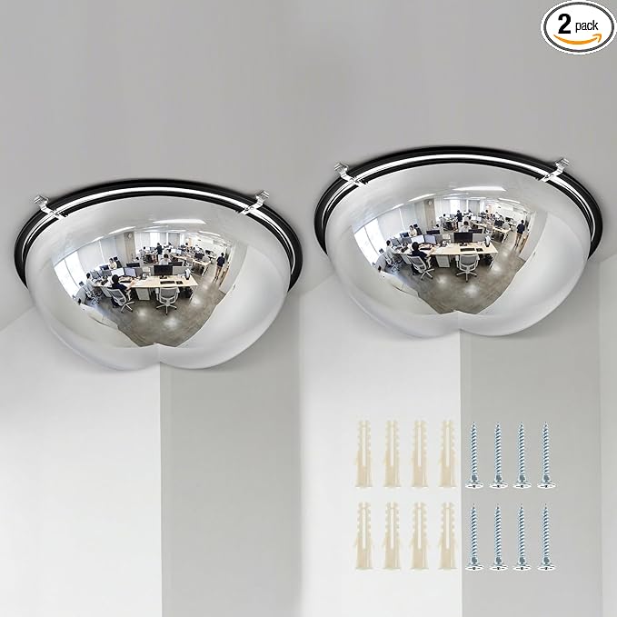 Sintuff 2 Pcs 18'' 270 Degree Corner Dome Mirror, Impact-Resistant Acrylic Corner Dome, High Viewing Angle, Security and Safety Mirror for Blindspot