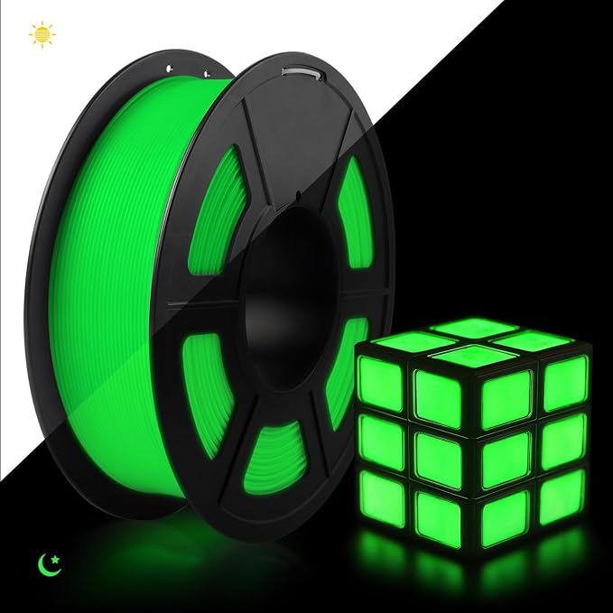 TECBEARS Glow in The Dark PLA Filament, Neatly Wound Luminous PLA 3D Printer Filament, Dimensional Accuracy +/- 0.02mm，Fit Most FDM 3D Printers,1KG Spool (2.2 lbs), (Green PLA, Glow Green)