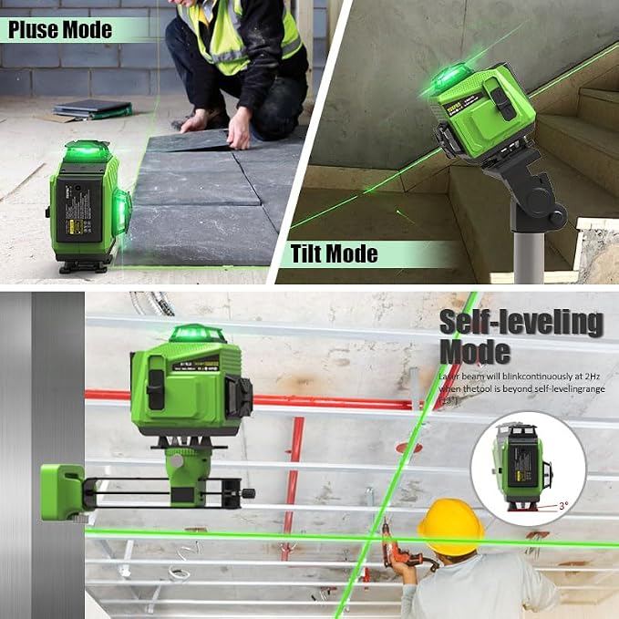 360 Laser Level for Tiling, Floor, Wall & Ceiling Alignment – Self-Leveling Horizontal & Vertical Cross Line Laser with Hard Case