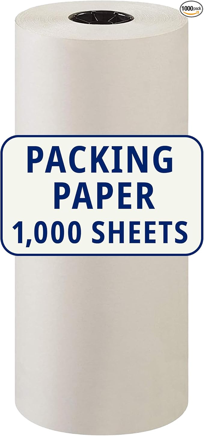 BOX USA Packing Paper Roll 1440'L x 12"W - 1,000 Sheets 17” Long Equivalent - Large White Newsprint for Shipping, Packaging, Storage and Moving Supplies