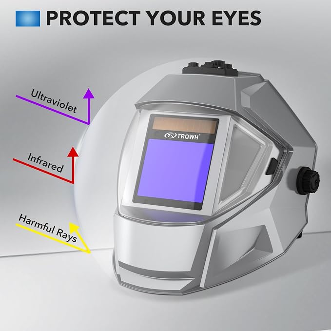 TRQWH Panoramic View Welding Helmet Auto Darkening Welding Hood True Color 4 Arc Sensor Welding Mask Large Viewing 3.94" x 3.15" Wide Shade 4/5-9/9-13 Weld Helmet for TIG MIG ARC Weld (Sliver)