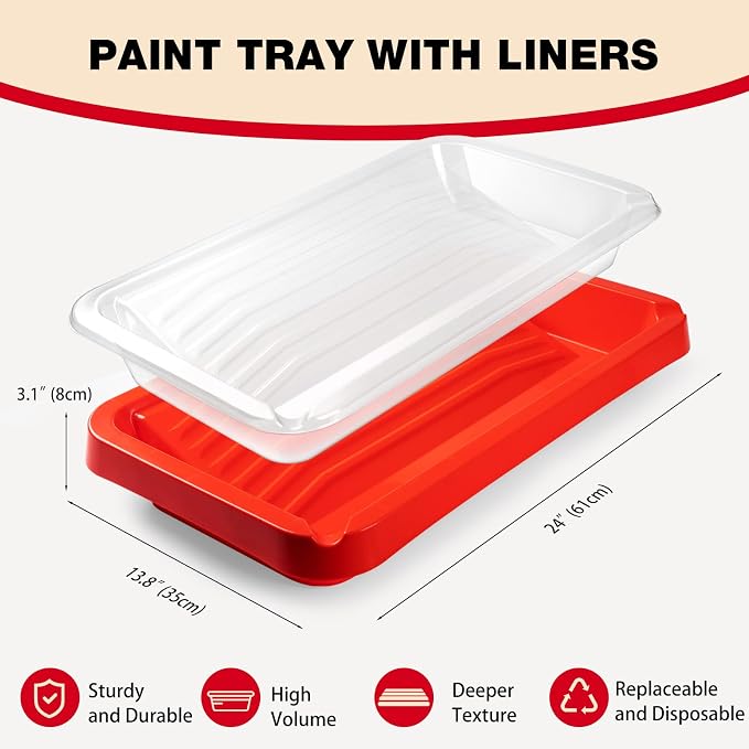Mister Rui 18 Inch Paint Roller Kit with 4FT Extension Pole, 14 Piece Paint Set for Large Walls and Ceilings, Heavy-Duty Tray with 3 Liners, Low-Lint Microfiber Covers, Brush, Tape and Drop Cloth
