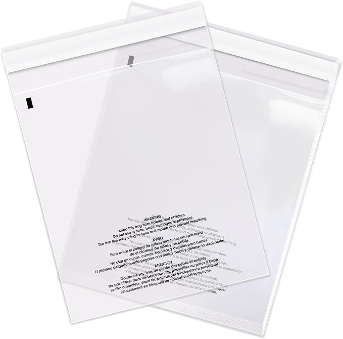 Spartan Industrial - 5” X 7” (1000 Count) Self Seal Clear Poly Bags with Suffocation Warning for Packaging, T Shirts - Permanent Adhesive