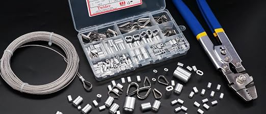 Twidec/Wire Rope Crimping Tool Up to 2.2mm with 160PCS 1/16''Aluminum Crimping Loop Sleeve 255PCS Aluminum Crimping Loop Sleeve and 304 Stainless Steel Wire Rope Cable