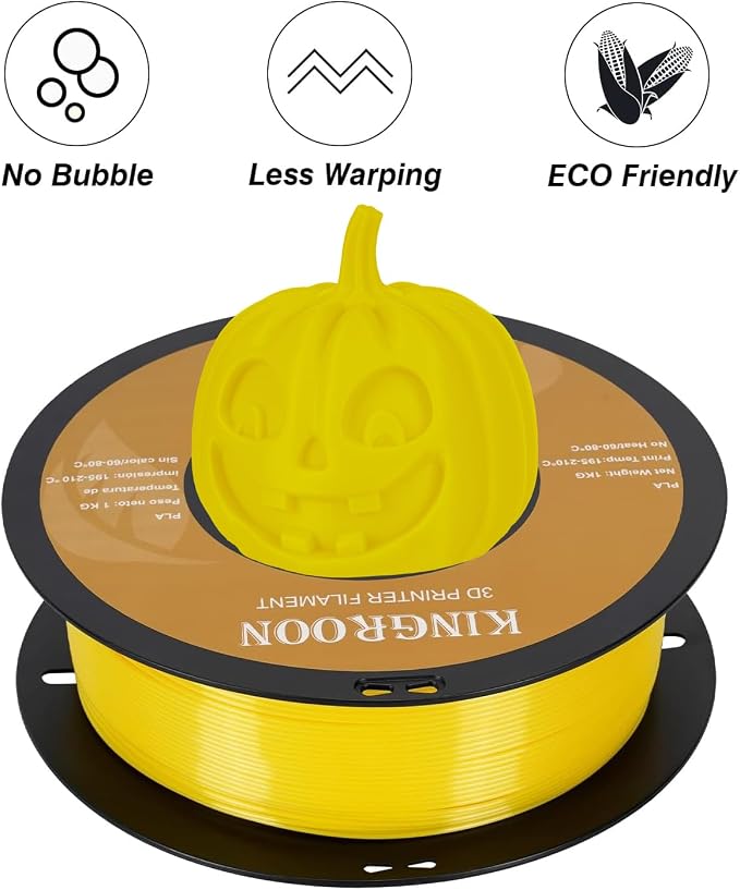 Kingroon PLA 3D Printer Filament, Dimensional Accuracy +/- 0.02 mm, 1 kg Spool(2.2lbs), 1.75 mm，Yellow