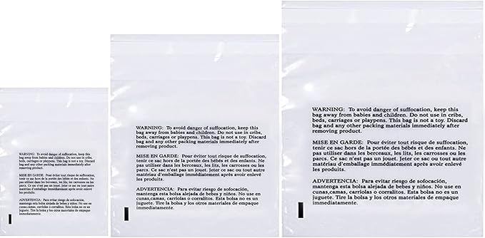 Poly Bags Suffocation Warning 150 Combo Pack 16x22 20x24 24x28 Strong Seal