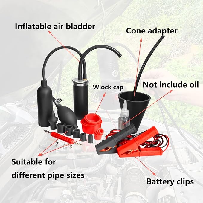 Professional Automotive Smoke Machine Kit - EVAP Fuel Leak Detector & Vacuum/Smoke Leak Tester for 12V Car, Truck, Engine Diagnostics with Adapters, Hoses & Case
