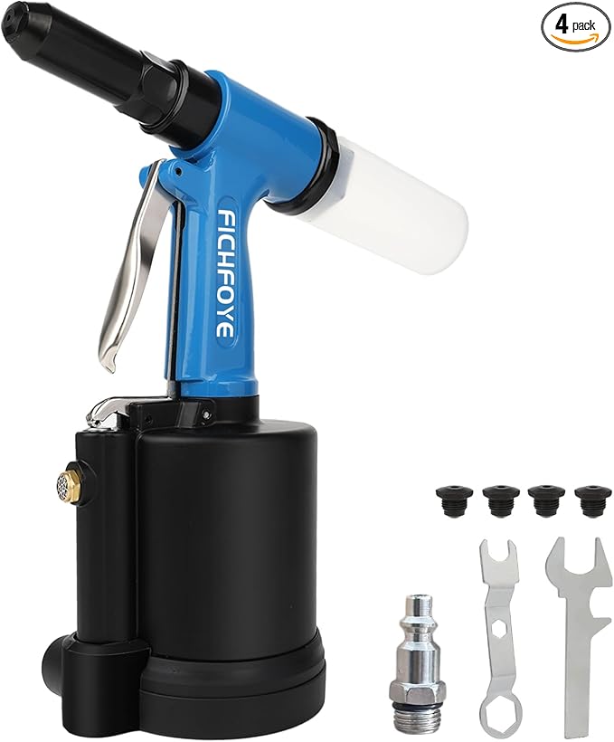 Heavy Duty Pneumatic Rivet Gun, 3500 lbf Rivet Gun Set- 3/32", 1/8", 5/32", 3/16" Air Riveter with NPT 1/4 inch for Automotive, Construction, Manufacturing Industries