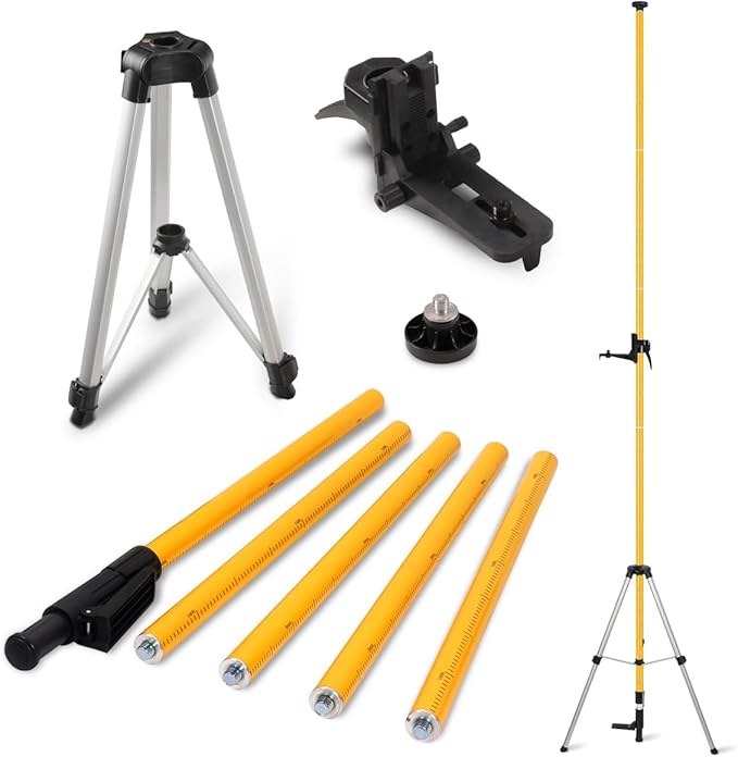 Lasers' Level Pole with Tripod, Telescoping Lasers' Level Tripod, 12 Ft./3.7M with 1/4-Inch by 20-Inch Lasers' Mount, 5/8"-11 Adapter Nut Included(Laser Class 2, output power less than 1mW)