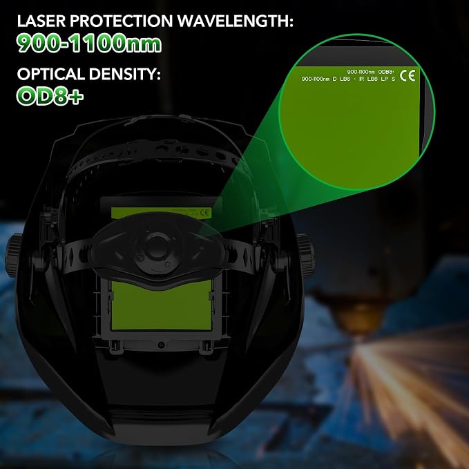 TRQWH Laser Auto Darkening Welding Helmet OD10+ 190nm-450nm&900nm-1100nm Large Viewing Laser Safety Helmet Protective Mask Eye Protection for Laser Welding/Laser Cutting/Laser Cleaning/Laser Marking