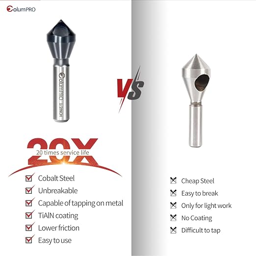 TiAlN Cobalt Single-End Countersink Chamfer Tool - Heavy-Duty M35 82-Degree Countersink Bit for Metal, Stainless Steel, Copper, Wood, Fiberboard, 1/2"