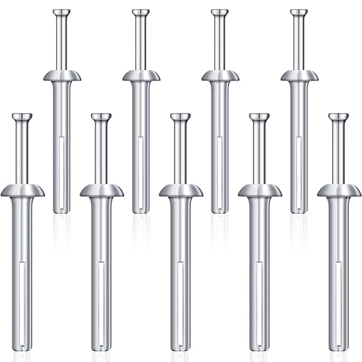 Dunzy 100 Pcs Drive Nail in Anchor Drive Expansion Cement Hammering Anchors Pin Rustproof Zinc Plated Concrete Nails Heavy Duty for Metal Brick Drywall Wood, Hammer Fasteners Kit (1/4" X 1-1/4")