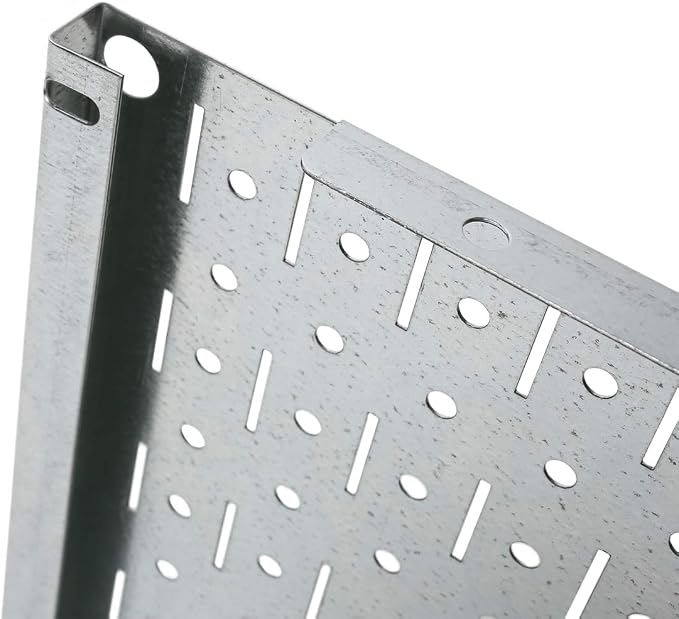 Wall Control Pegboard Wall Organizer Tiles Modular Galvanized Steel Pegboard Tiling Set - Four 12-Inch Tall x 16-Inch Wide Peg Board Panel Wall Storage Tiles - Easy to Install (Metallic)